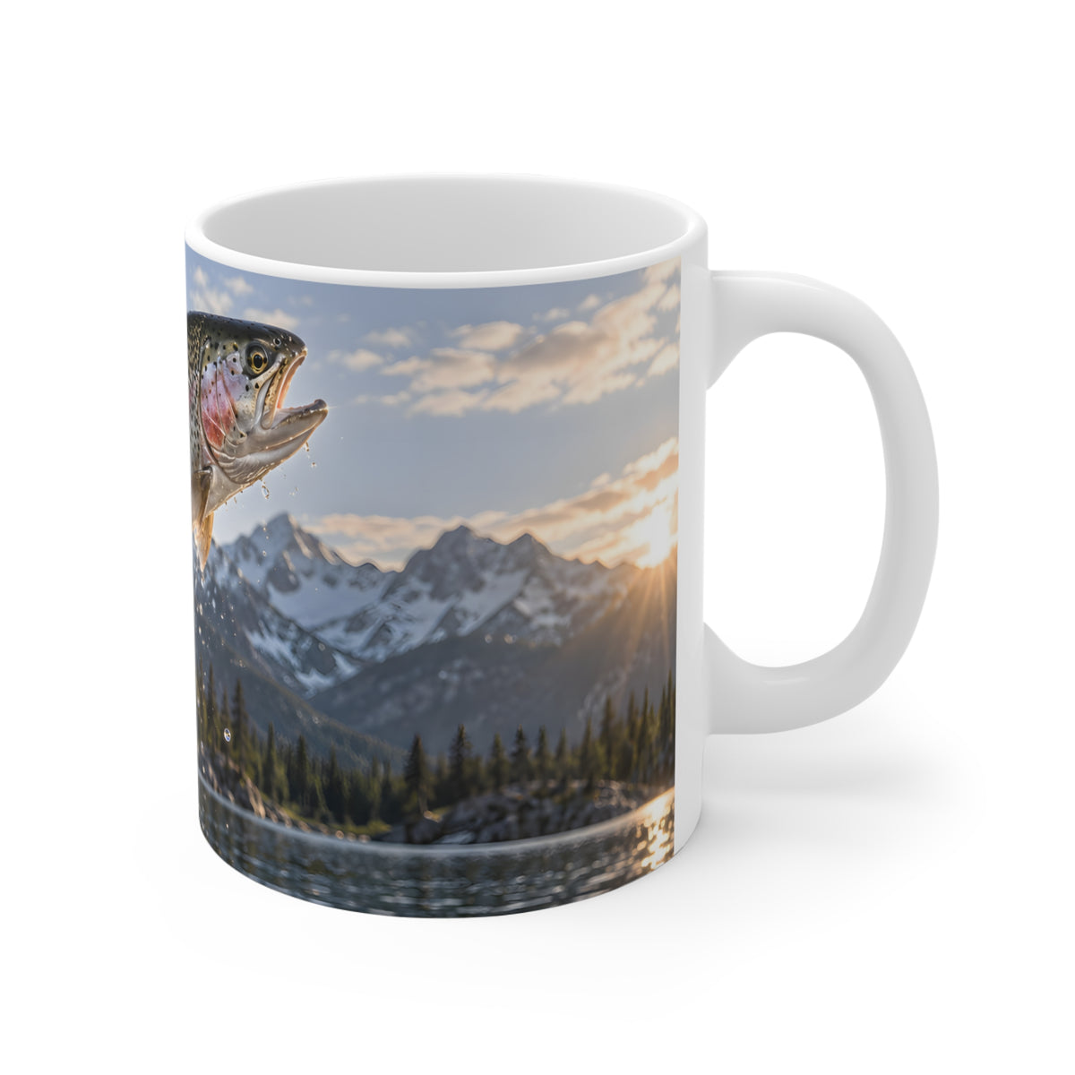 Alpine Thunder Rainbow Trout coffee mug, handle on the right
