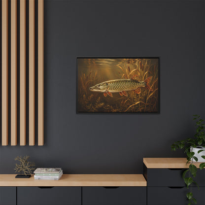Old Masters Oil Northern Pike framed canvas in a home office