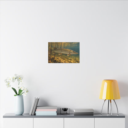 Amber Reed Sentinel Northern Pike canvas in a home office