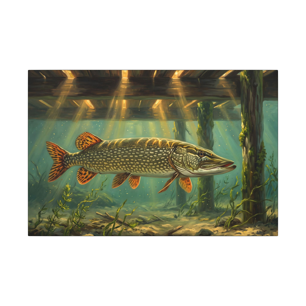 Under the Dock Northern Pike canvas, 24x16 size view