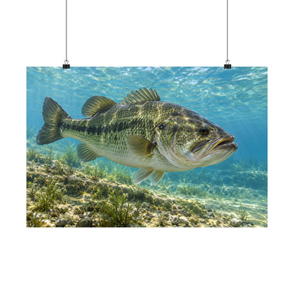 Aqua After the Wind Largemouth Bass poster wall art, 18x12 size view