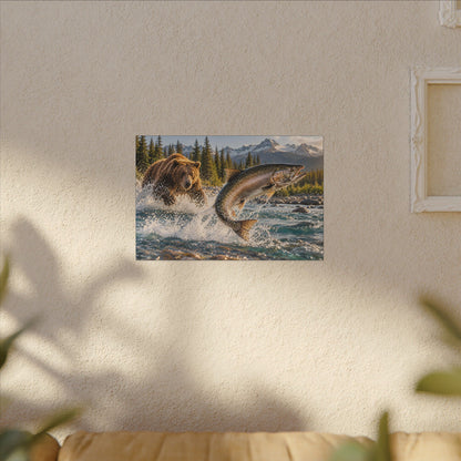 Grizzly Bear and Leaping Salmon canvas wall art, view 5