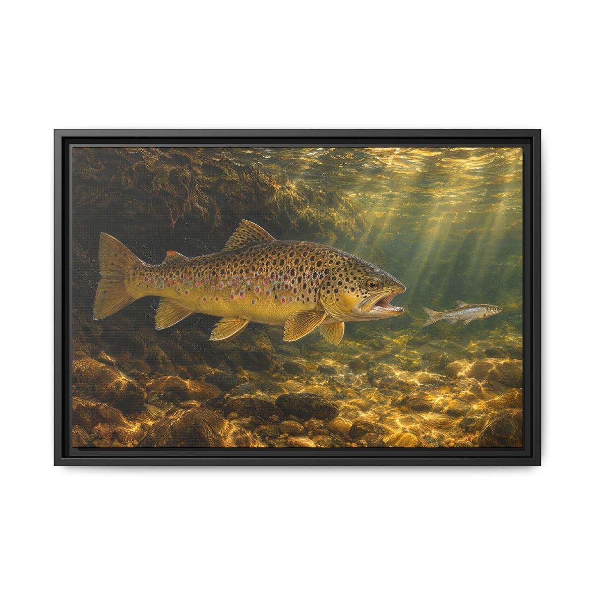 Streamer Chase Brown Trout framed canvas, 36x24 size view