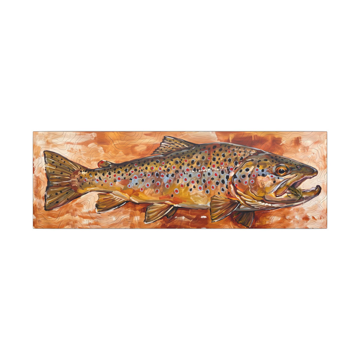 Legends Bold Autumn Brown Trout Panorama long canvas wall art, view 3