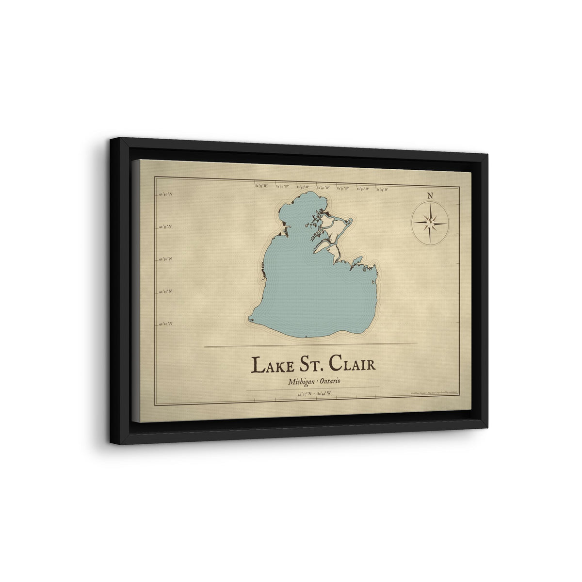 Lake St. Clair Vintage Map framed canvas wall art, view 4