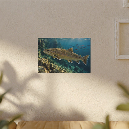 Pend Oreille Giant Bull Trout canvas hanging in a living room
