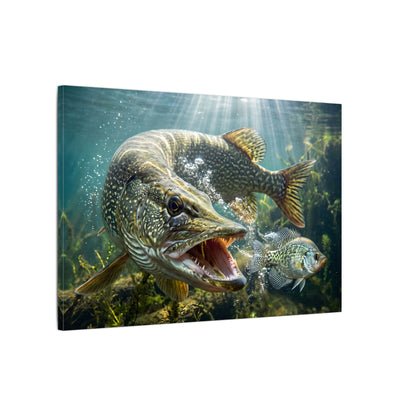Northern Pike Predator Strike Canvas — Action Wall Art for Anglers