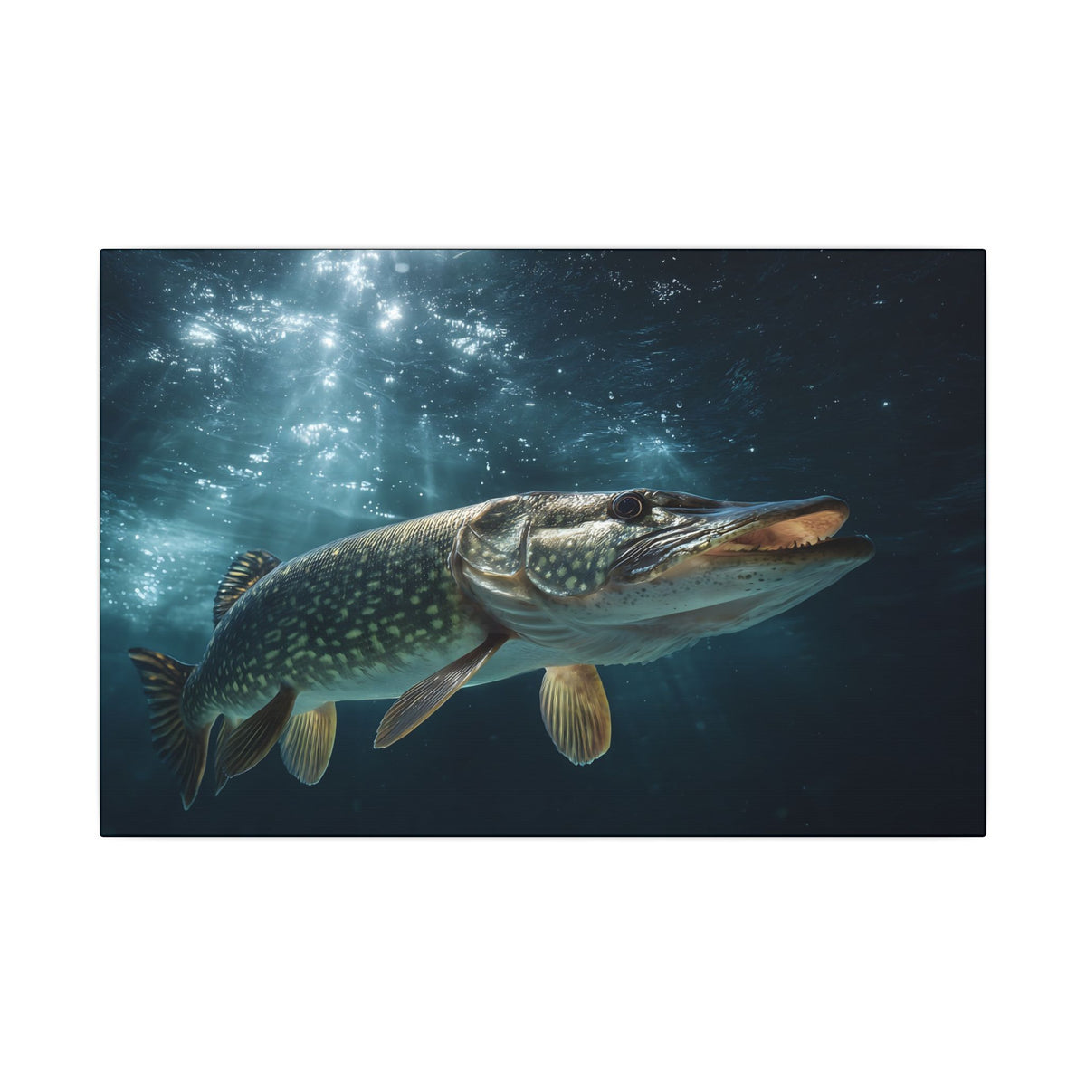 Emerging from the Deep Northern Pike canvas, 18x12 size view