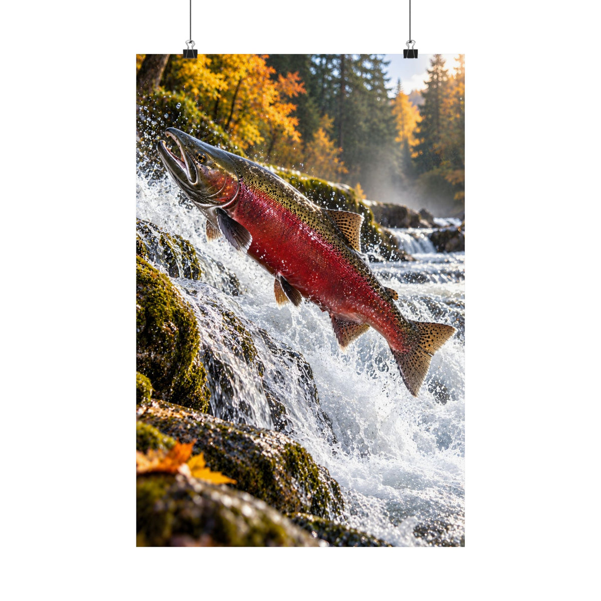 Autumn Run Leap Coho Salmon vertical poster wall art, 16x24 size view
