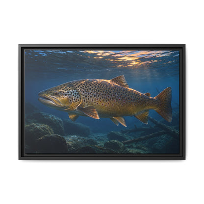 Sunset Depths Brown Trout framed canvas wall art, view 3