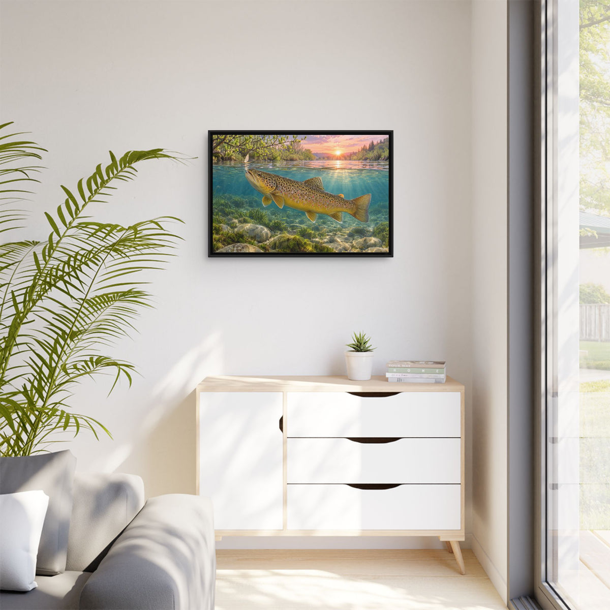 Sunrise River Brown Trout framed canvas wall art, view 5