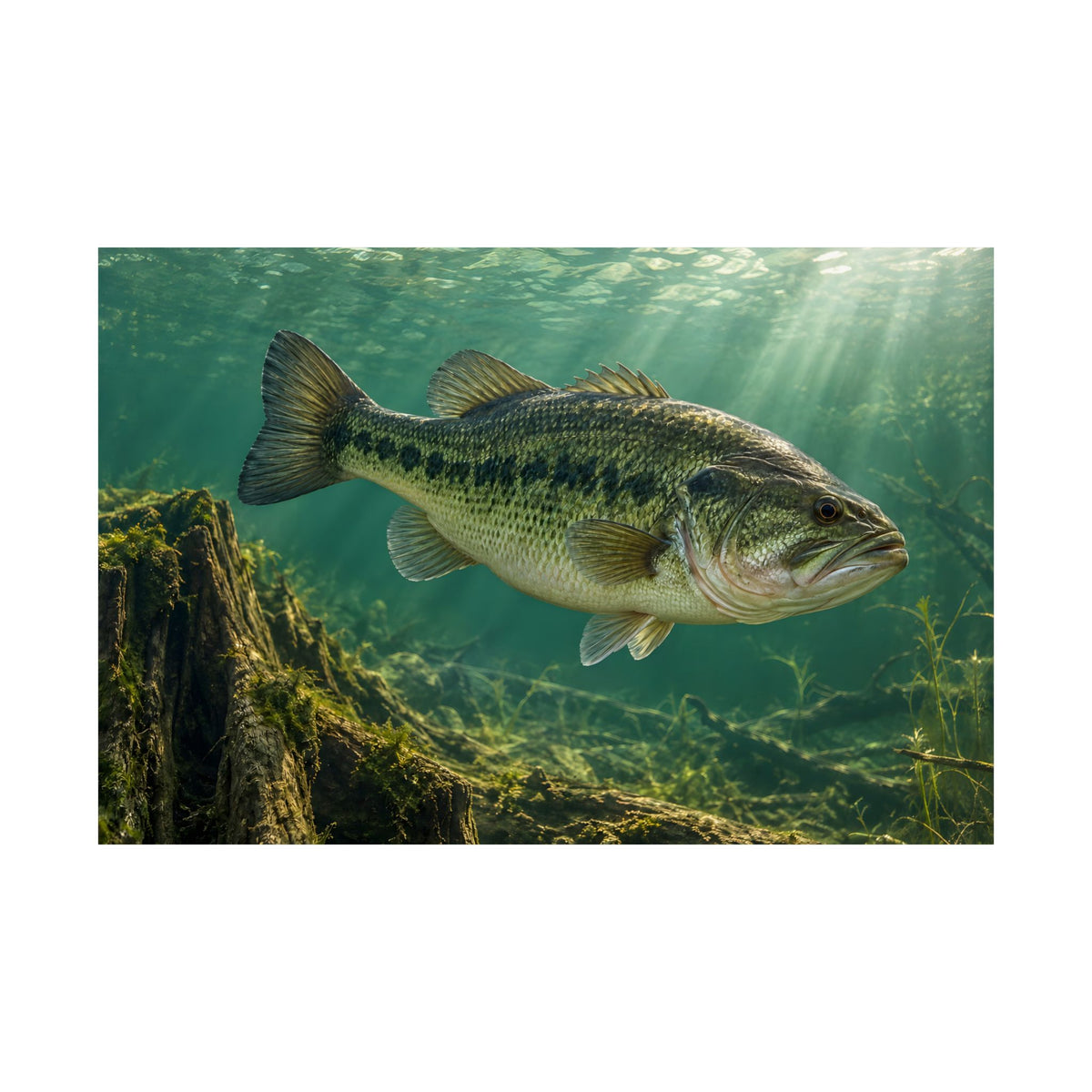 Jade Morning Mist Largemouth Bass fishing poster close-up