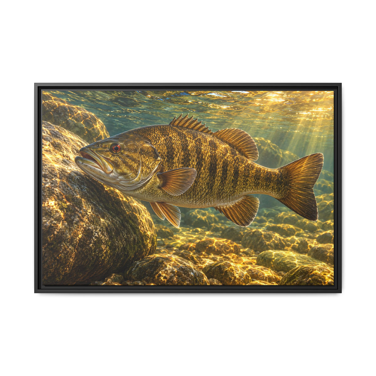 Golden Boulder Smallmouth framed canvas, 18x12 size view