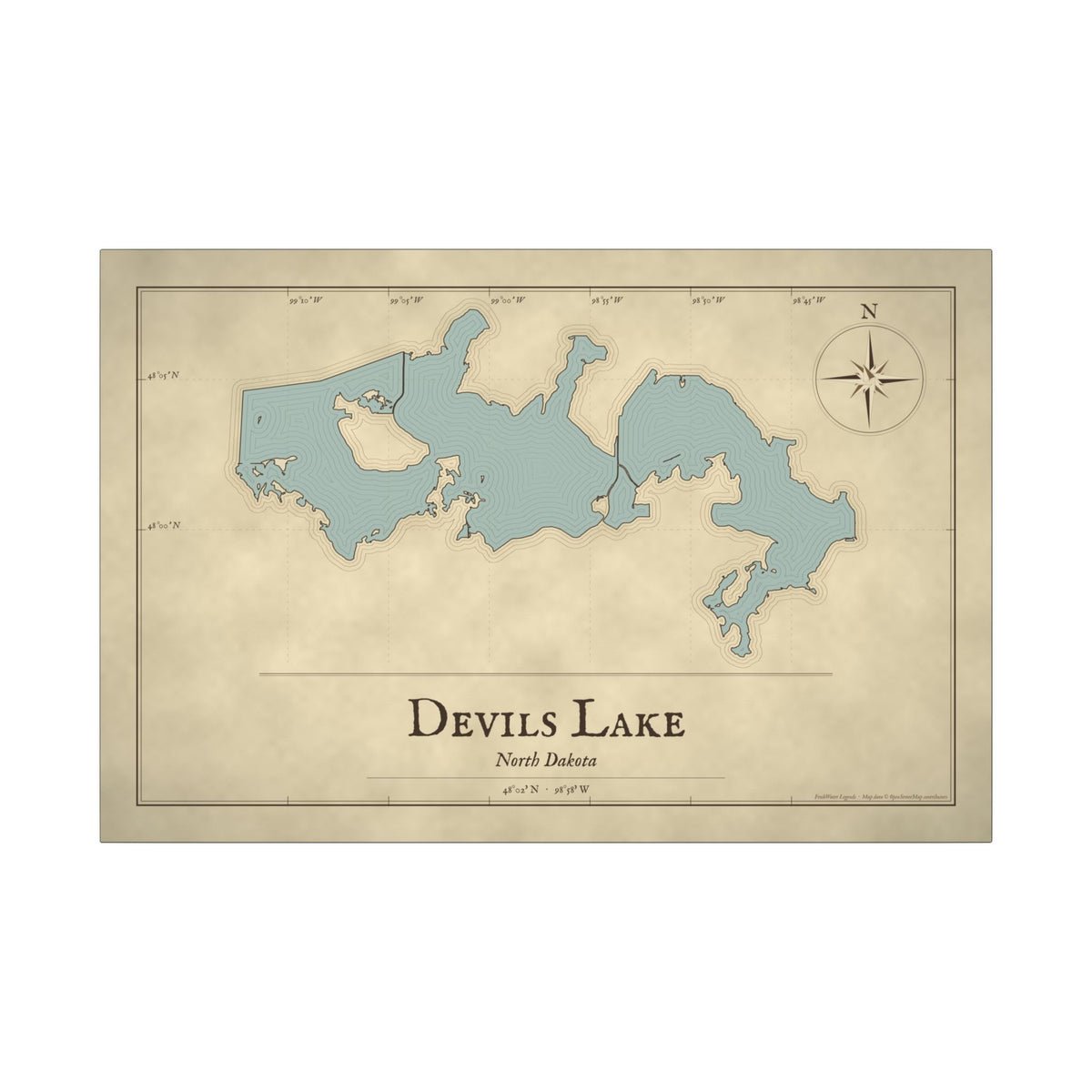 Devils Lake Vintage Map canvas wall art, view 3