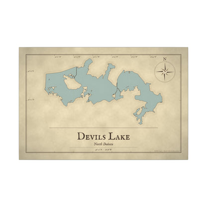 Devils Lake Vintage Map canvas wall art, view 3