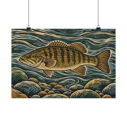 Woodcut River Smallmouth Bass poster wall art, view 2