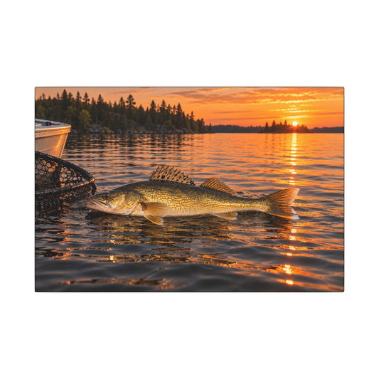 Boatside Golden Hour Walleye canvas, 18x12 size view