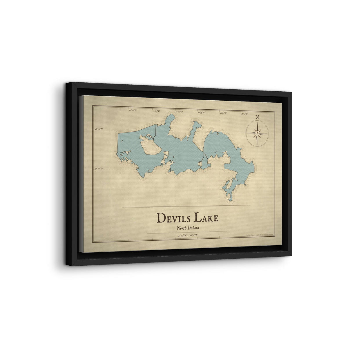 Devils Lake Vintage Map framed canvas wall art, view 4