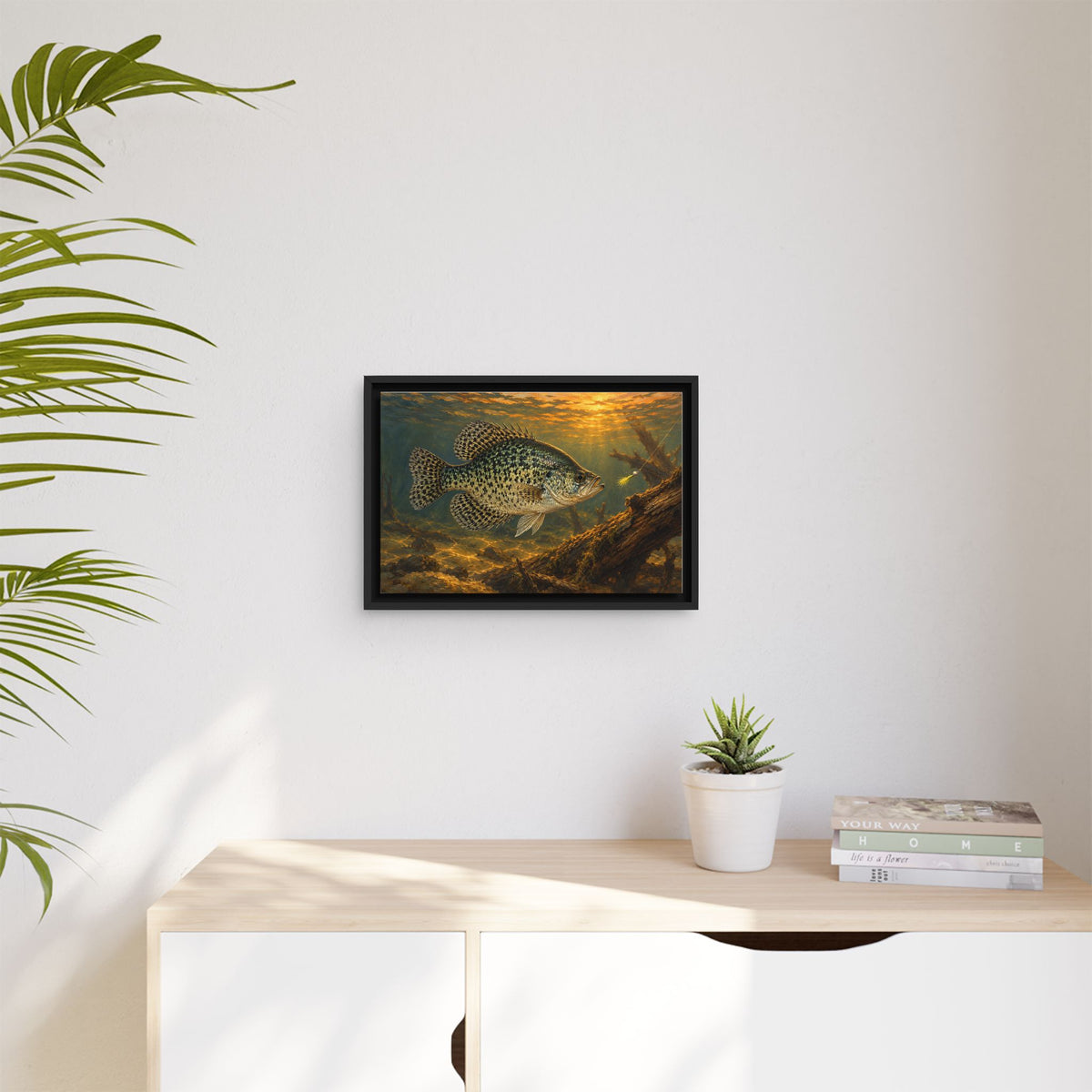 Papermouth at Dusk Crappie framed canvas wall art, view 5