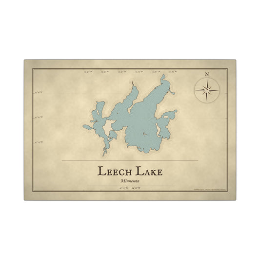 Leech Lake Vintage Map canvas wall art