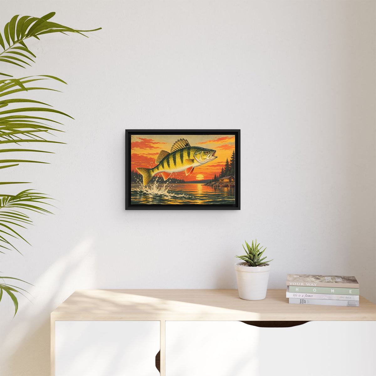 Sunset Leap Yellow Perch framed canvas wall art, view 5