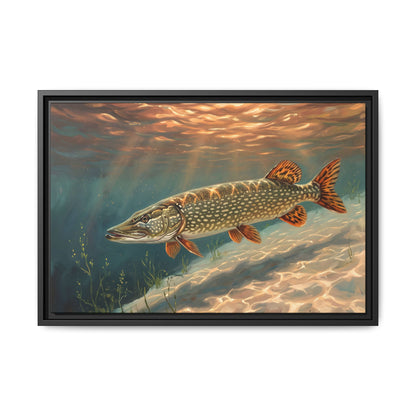 Sandbar Sunset Northern Pike framed canvas, 36x24 size view