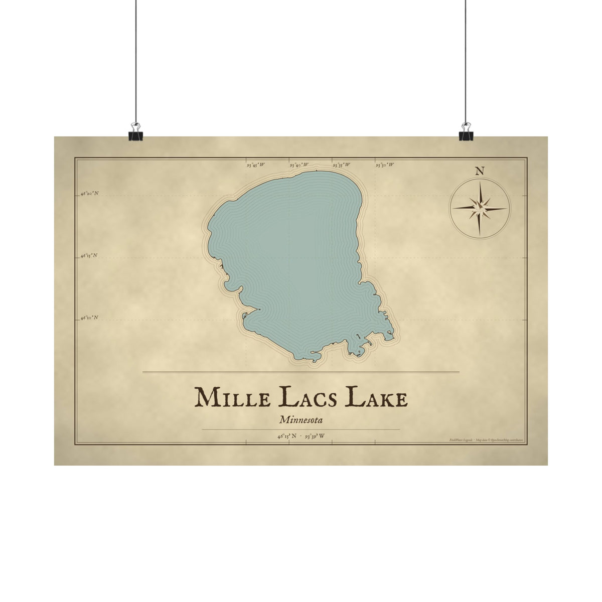 Mille Lacs Lake Vintage Map poster wall art