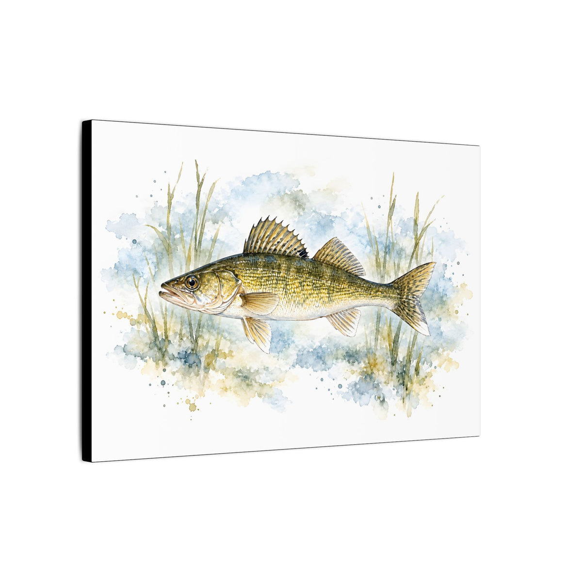Watercolor Reeds Walleye canvas side angle