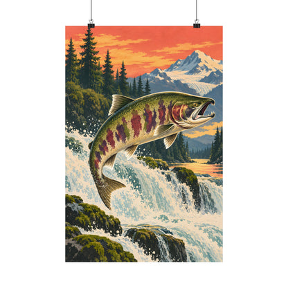 Glacier Falls Leap Chum Salmon vertical poster wall art, view 3
