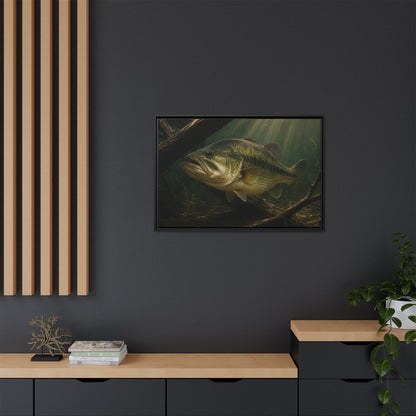 Timber Ambush Largemouth Bass framed canvas in a home office