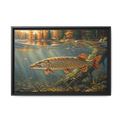 Tamarack Gold Northern Pike framed canvas, 36x24 size view