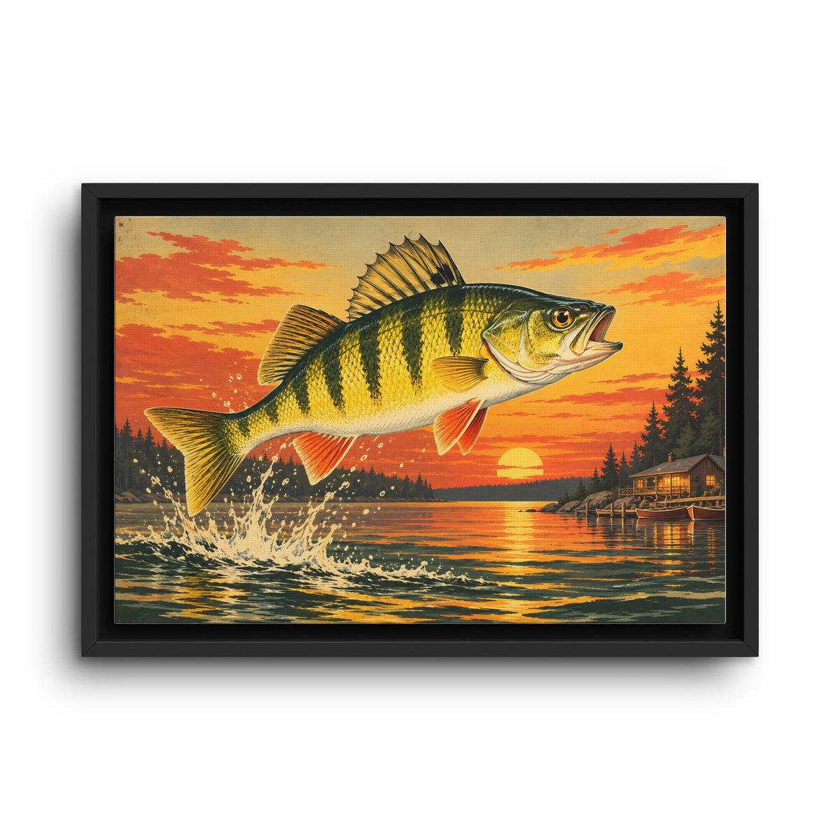 Sunset Leap Yellow Perch framed canvas wall art