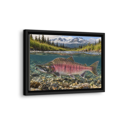 Alaska Creek Pink Salmon framed canvas wall art, view 4