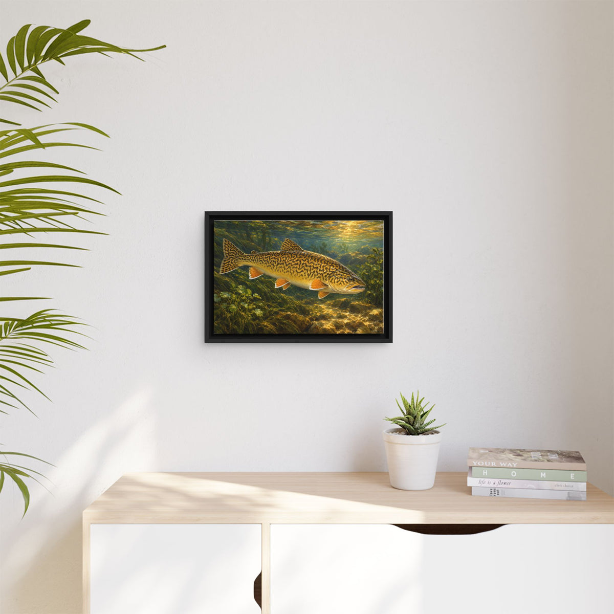 Golden Hour Watercress Tiger Trout framed canvas wall art, view 5