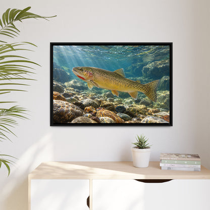 Westslope Riffle Cutthroat Trout framed canvas hanging in a living room