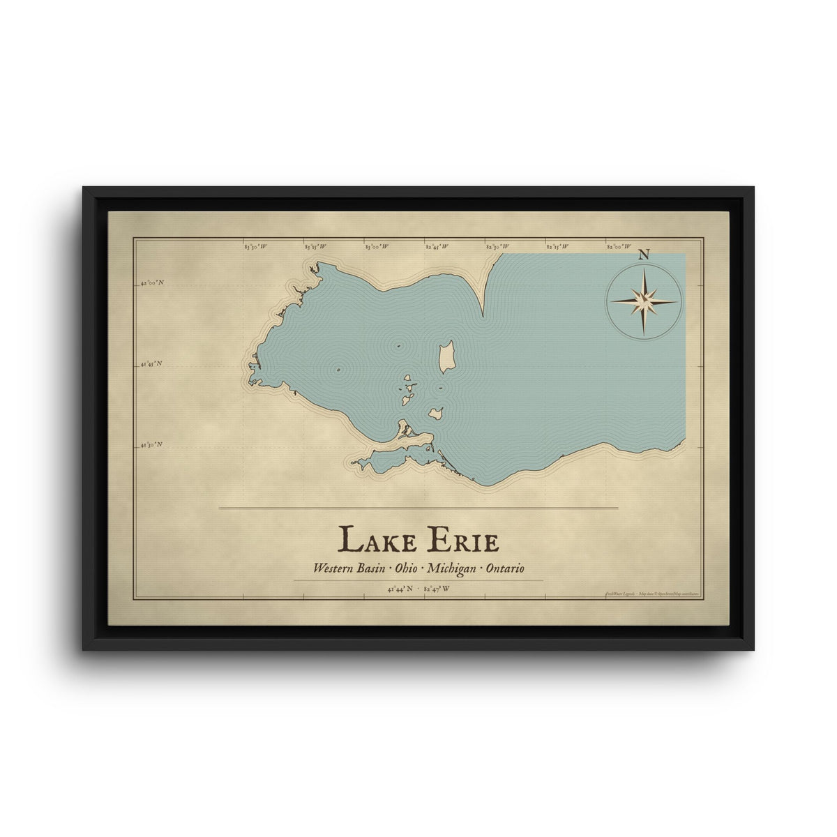 Lake Erie Western Basin Vintage Map framed canvas wall art, view 2