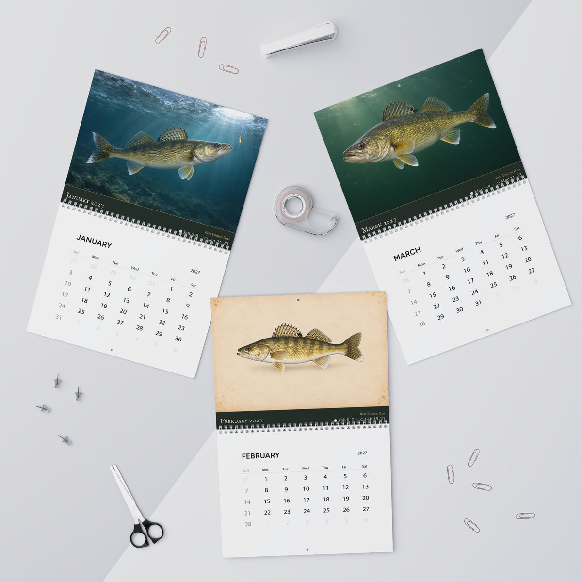 2027 Walleye Wall Calendar — Fish Art with Best Fishing Days