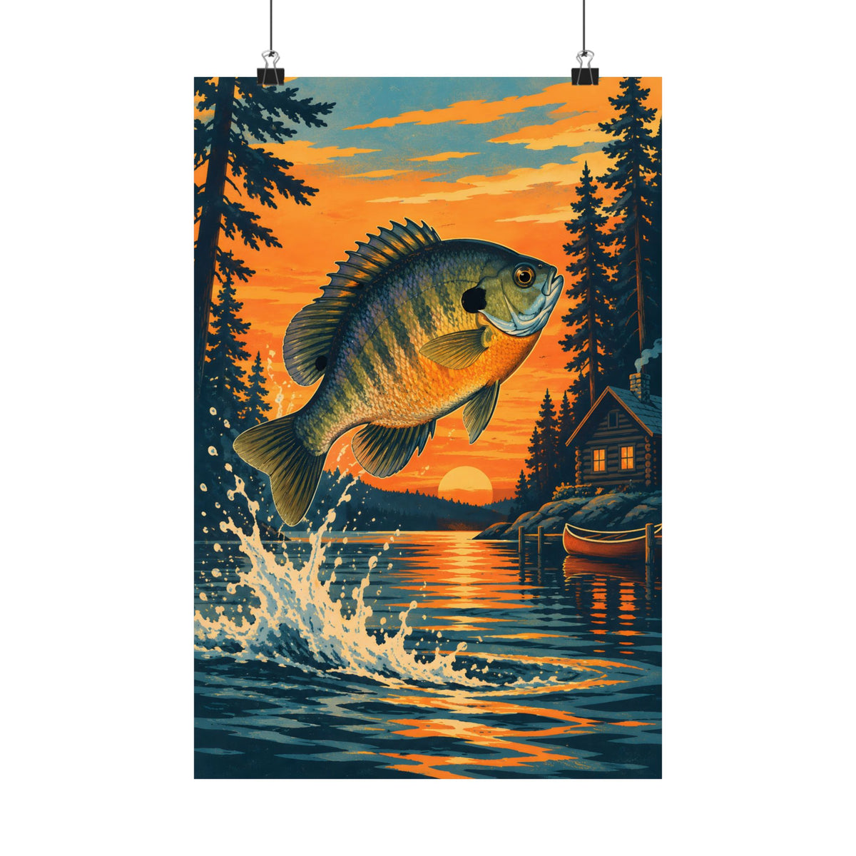 Lake Cabin Sunset Bluegill poster wall art