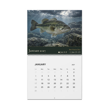 2027 Bass Wall Calendar — Largemouth & Smallmouth Fish Art with Best Fishing Days