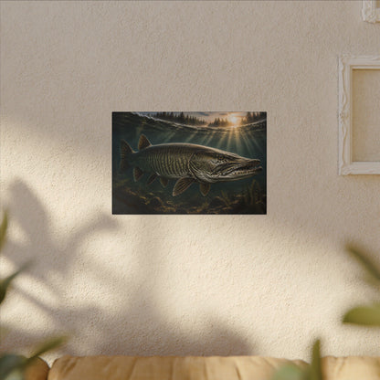The Ghost Muskie canvas hanging in a living room