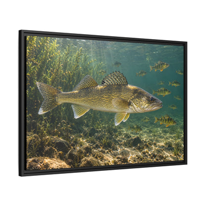 Perch School Ambush Walleye framed canvas side angle