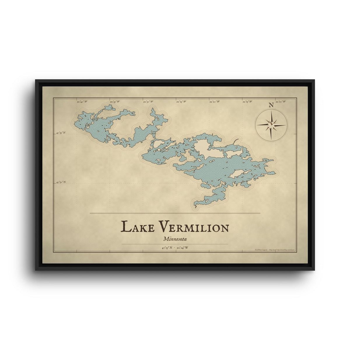 Lake Vermilion Vintage Map framed canvas wall art, view 3