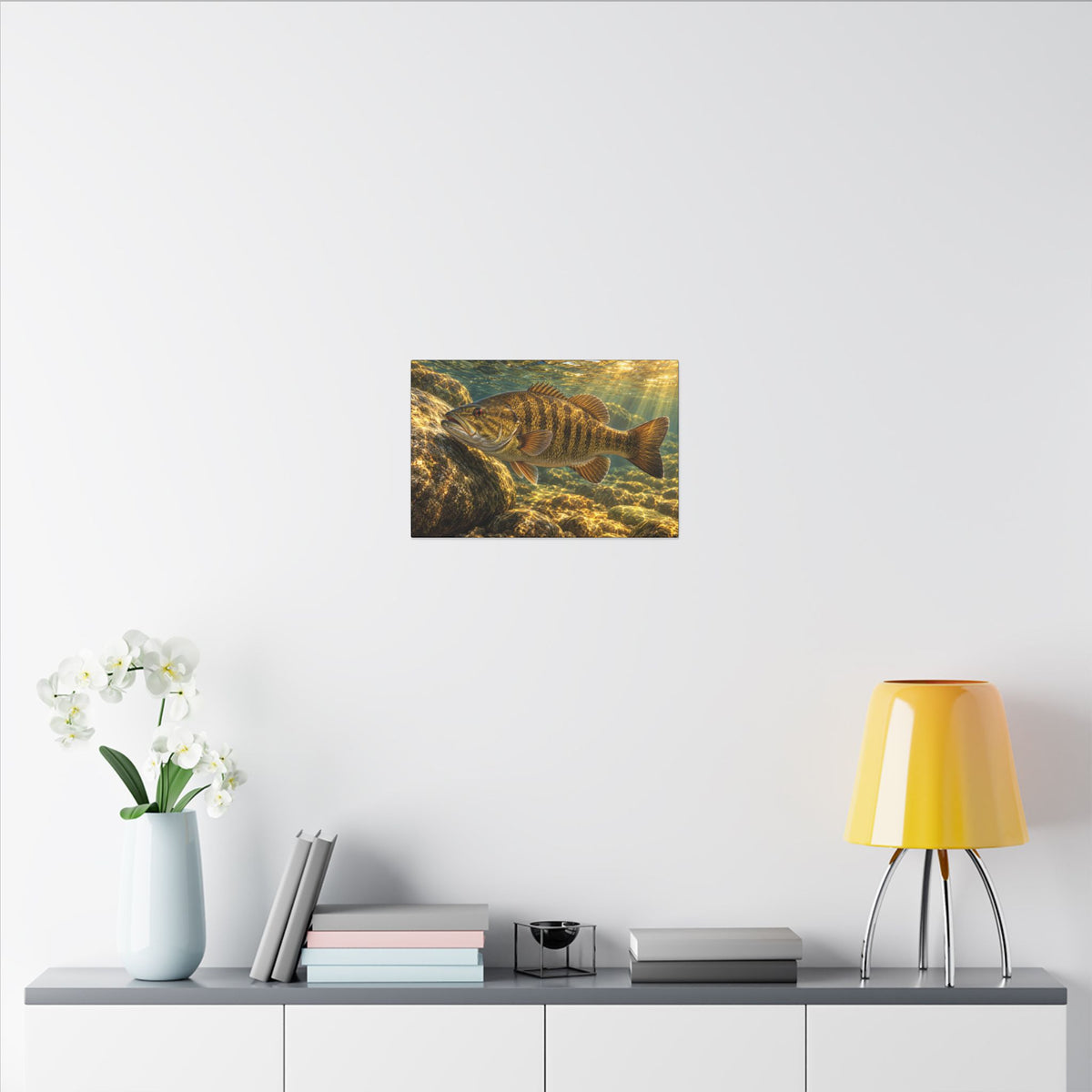 Golden Boulder Smallmouth canvas in a home office