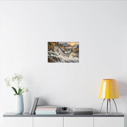 Sunrise Leap Coho Salmon canvas in a home office
