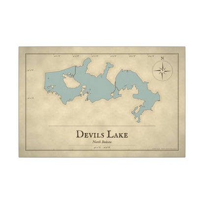 Devils Lake Vintage Map canvas wall art, view 2