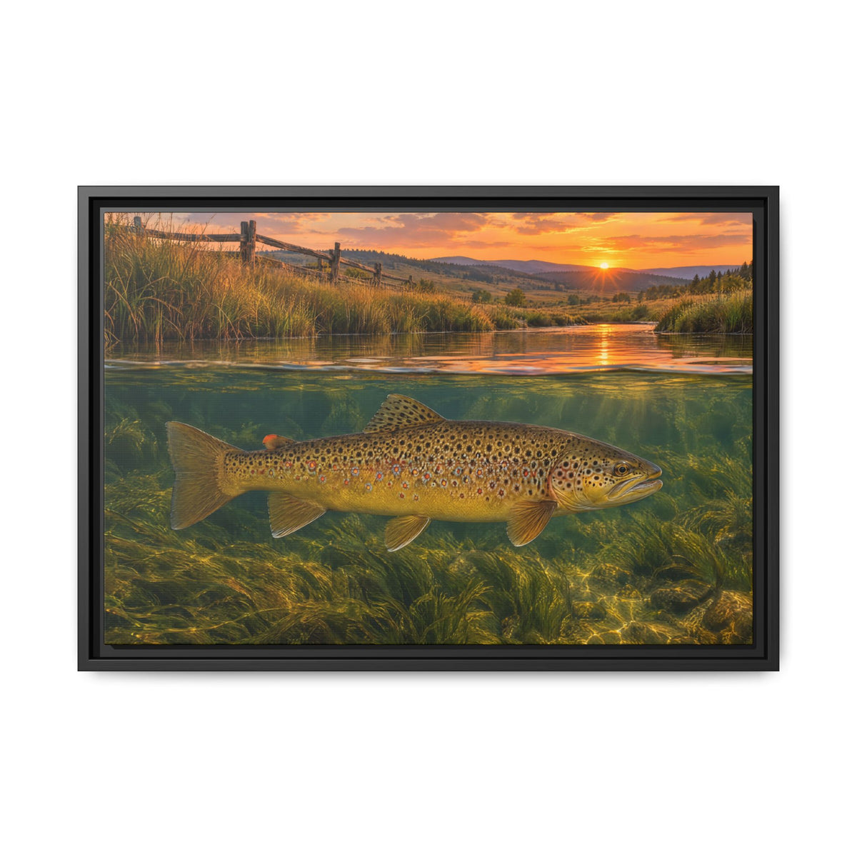 Meadow Over-Under Brown Trout framed canvas, 36x24 size view