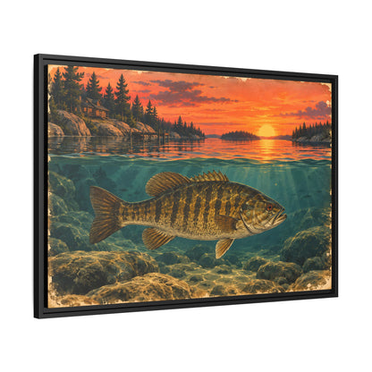 Vintage Sunset Lake Smallmouth Framed Canvas wall art, view 4