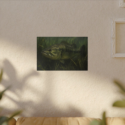 Grass Bed Ambush Largemouth Bass canvas hanging in a living room