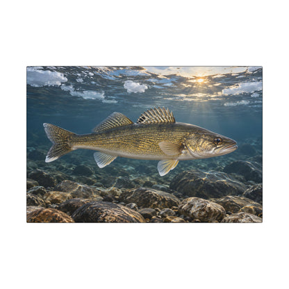 Ice-Out Spawning Run Walleye canvas, 18x12 size view