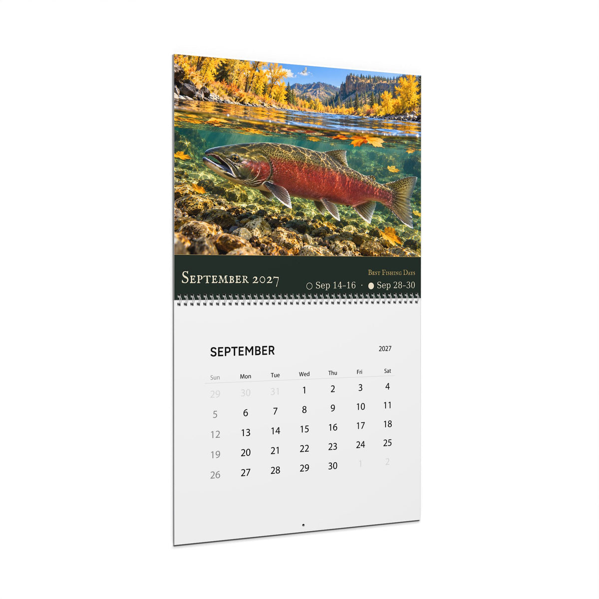 2027 Salmon Wall Calendar — Fish Art with Best Fishing Days